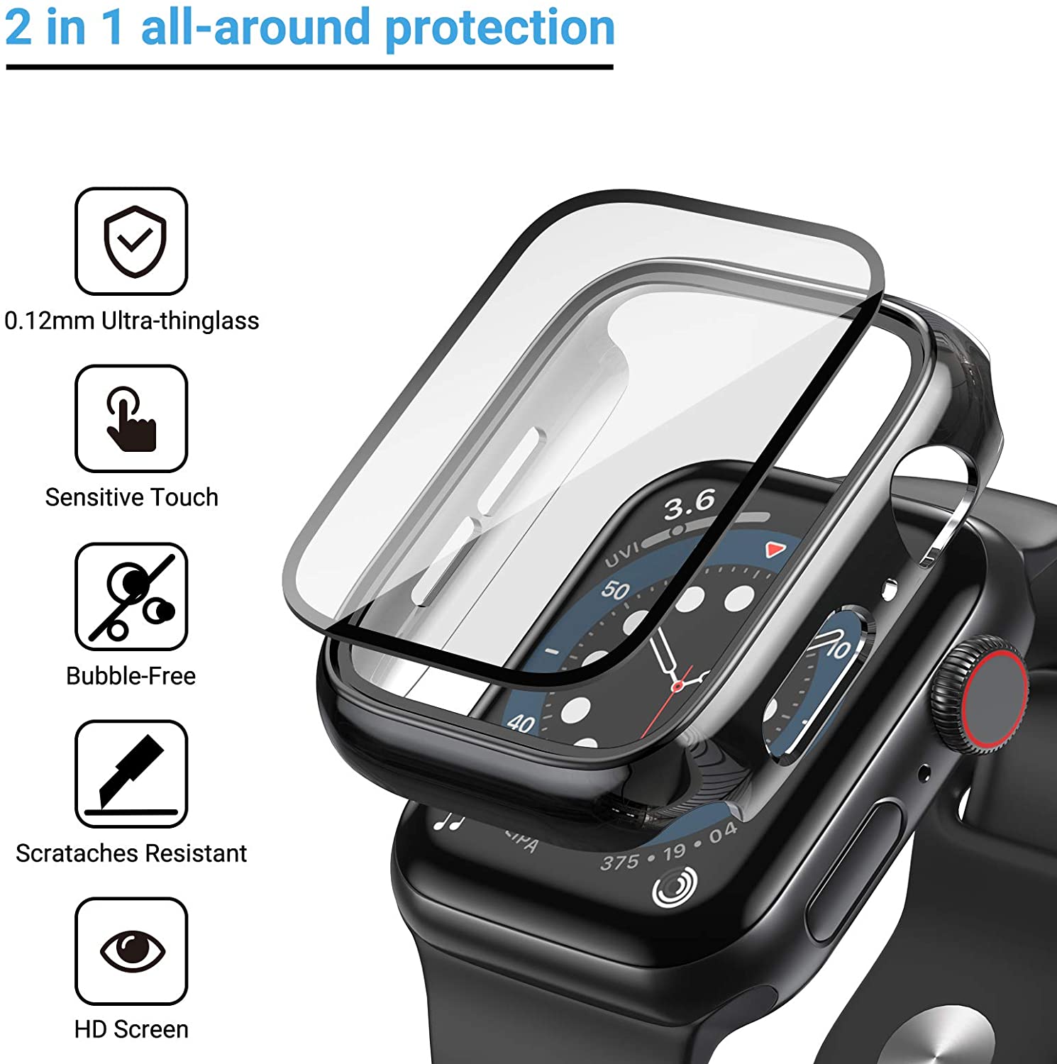زجاج + غطاء لساعة أبل 44 مللي  - مراجعة Watch Case Bumper وسعره